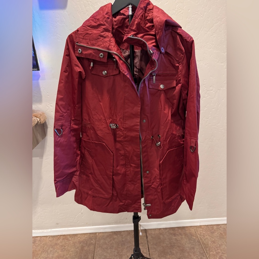 Yoki Women's Burgundy Hooded Rain Jacket